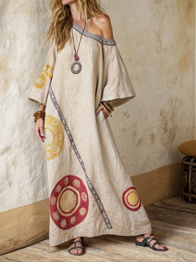 Women'S Casual Off-Shoulder Geometric Pattern Loose Dress