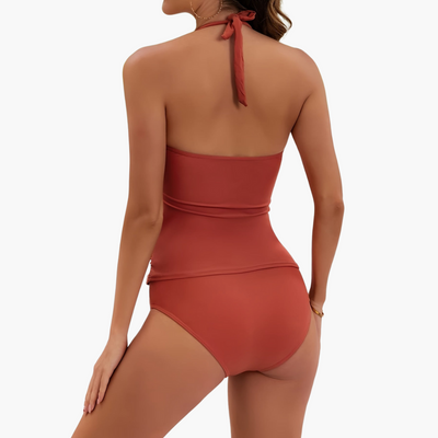Two-Piece Tankini - for Women with Halter Neck and Side Ruched Fit
