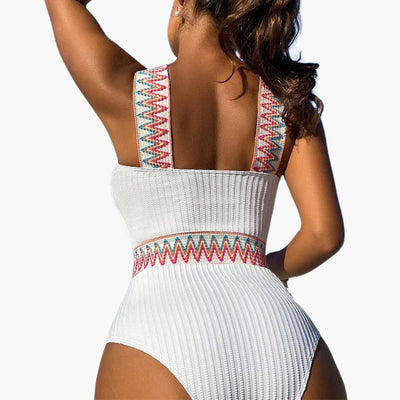 Striped one-piece swimsuit - for women with tummy control