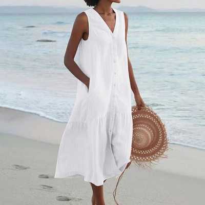 Esther | Sleeveless Buttoned Midi Dress