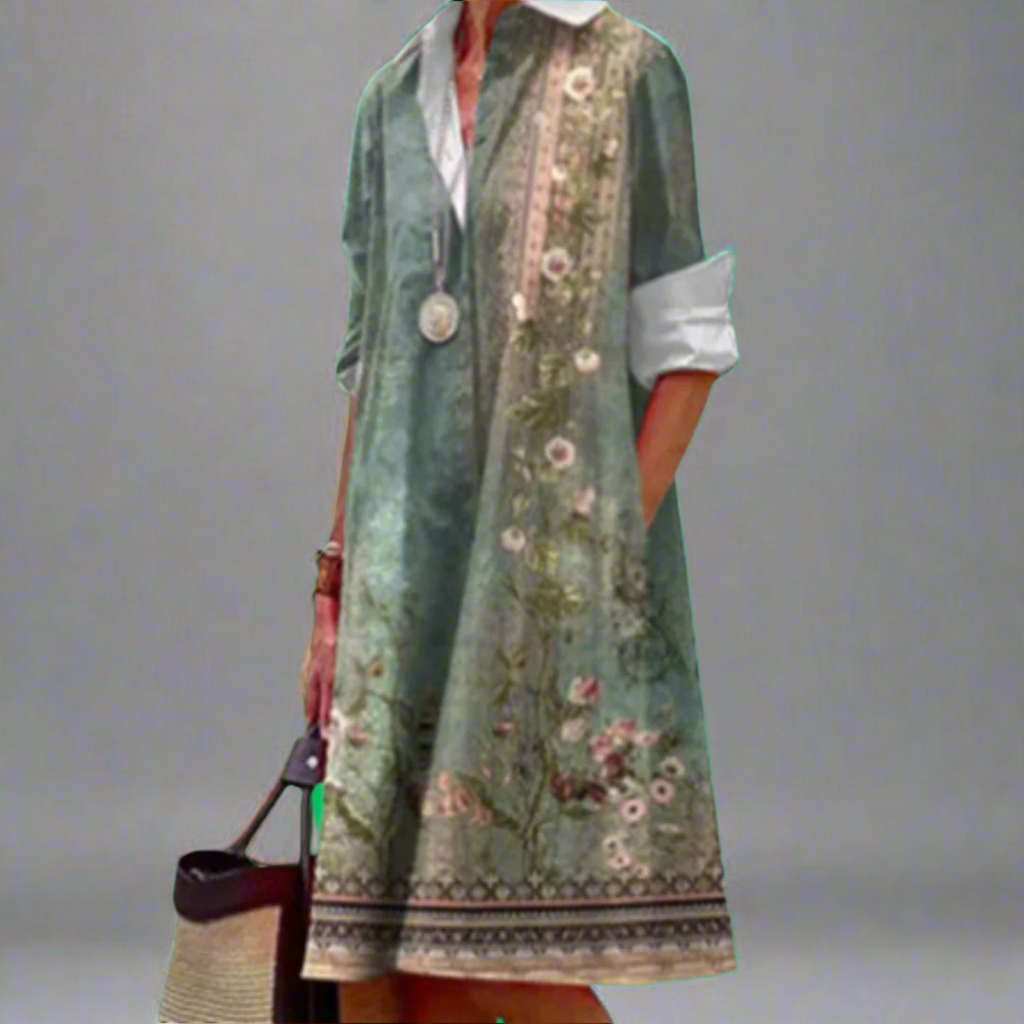 Kaia - Chic Long Sleeve Turn-Down Collar Shirt Dress