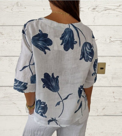 Printed V-Neck Pullover Shirt