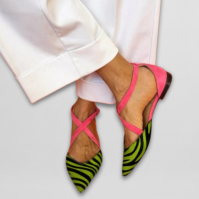 Véronique | Zebra Print Shoes with Pink Straps