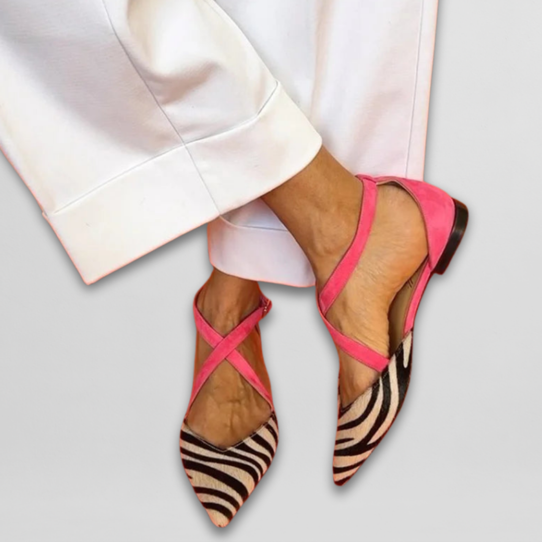 Véronique | Zebra Print Shoes with Pink Straps