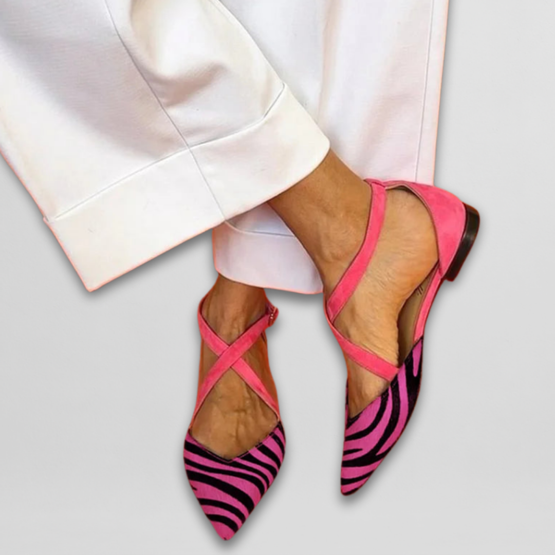 Véronique | Zebra Print Shoes with Pink Straps
