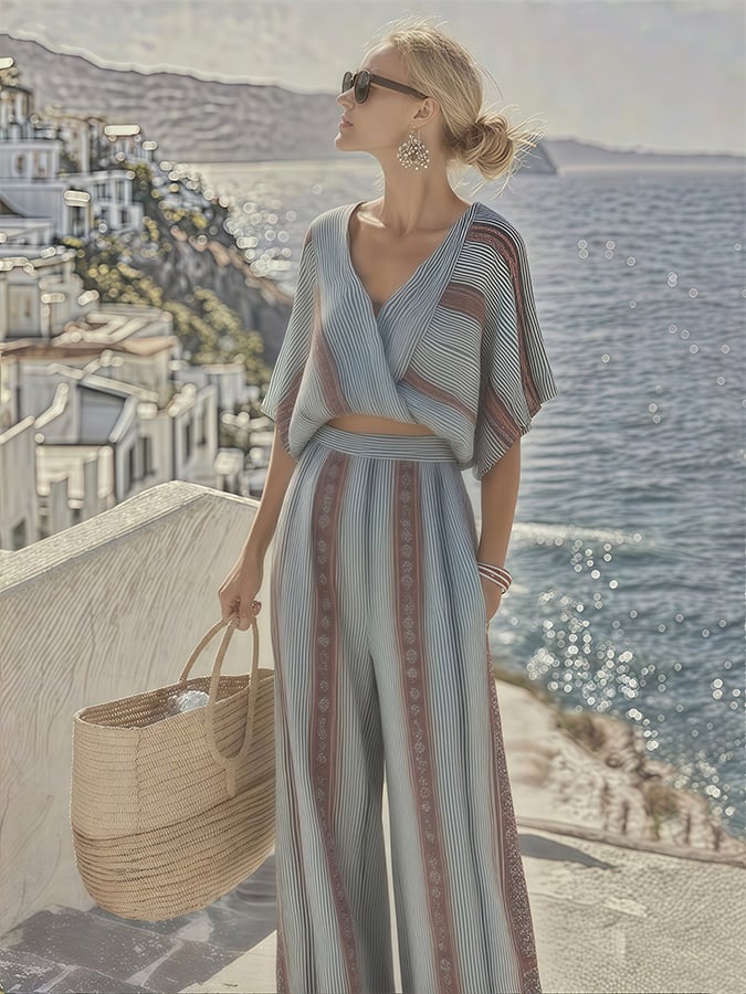 Women's Summer Linen Striped Suit