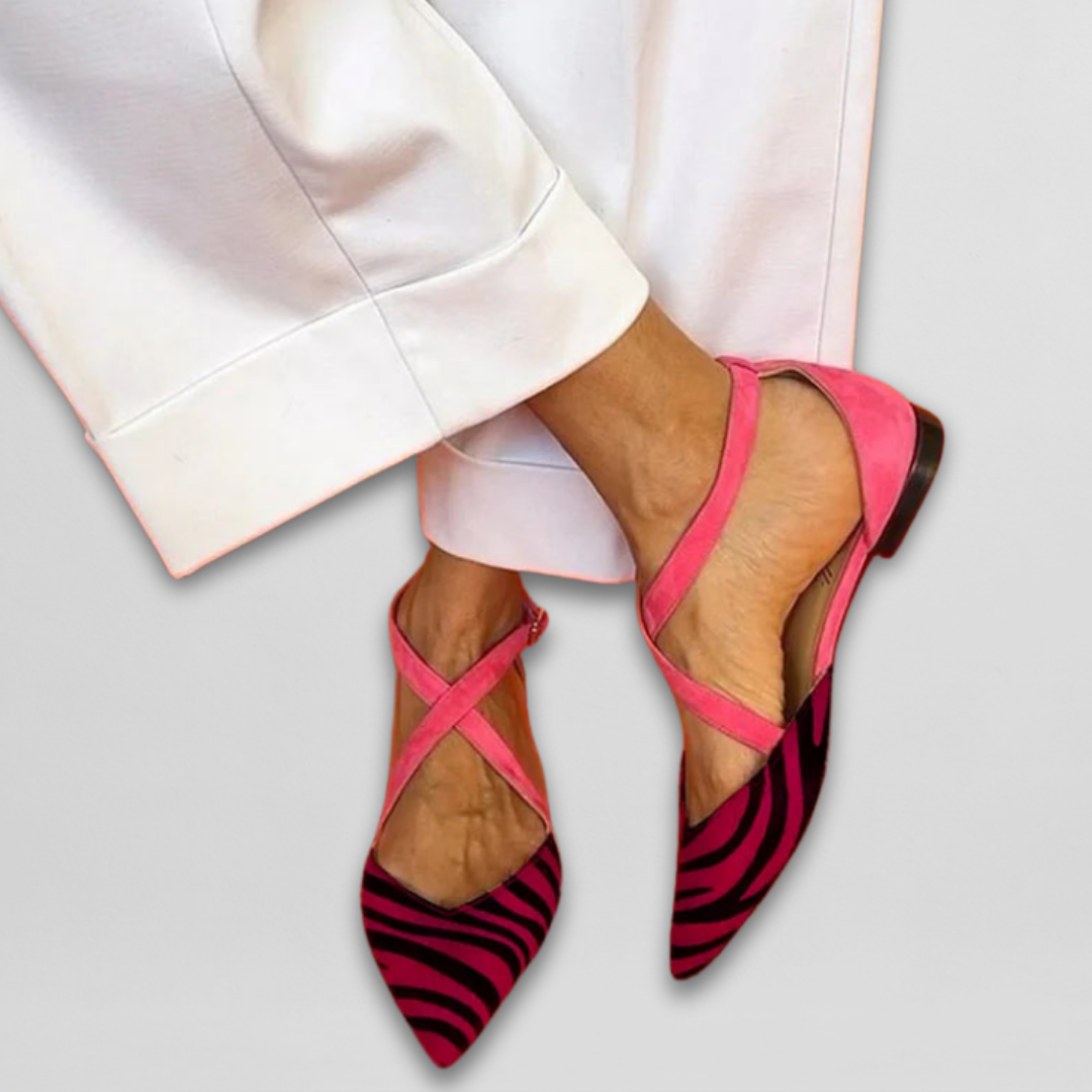 Véronique | Zebra Print Shoes with Pink Straps