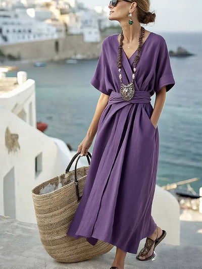 Ladies Loose Solid Pocket Dress