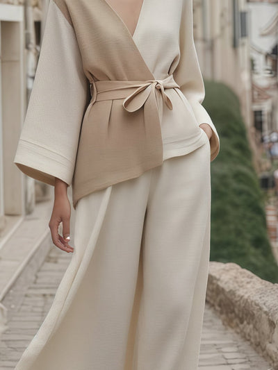 Women's Summer Linen Cross Collar Suit