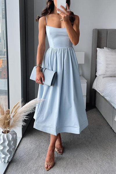 Spaghetti Strap Waisted A-line Midi Dress