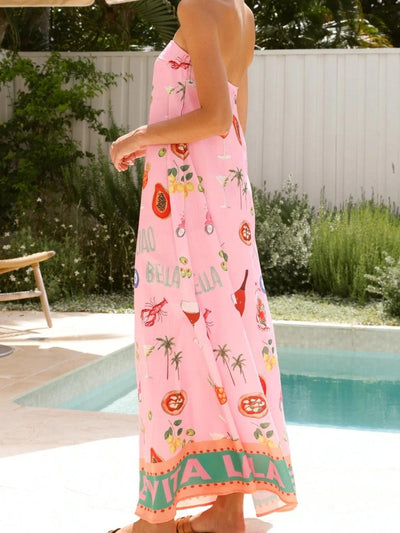 Strapless Bandeau Resort Print Maxi Dress