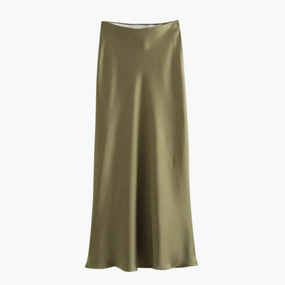 Chic Satin High-Waist Midi Skirt – Flattering Fit for Women
