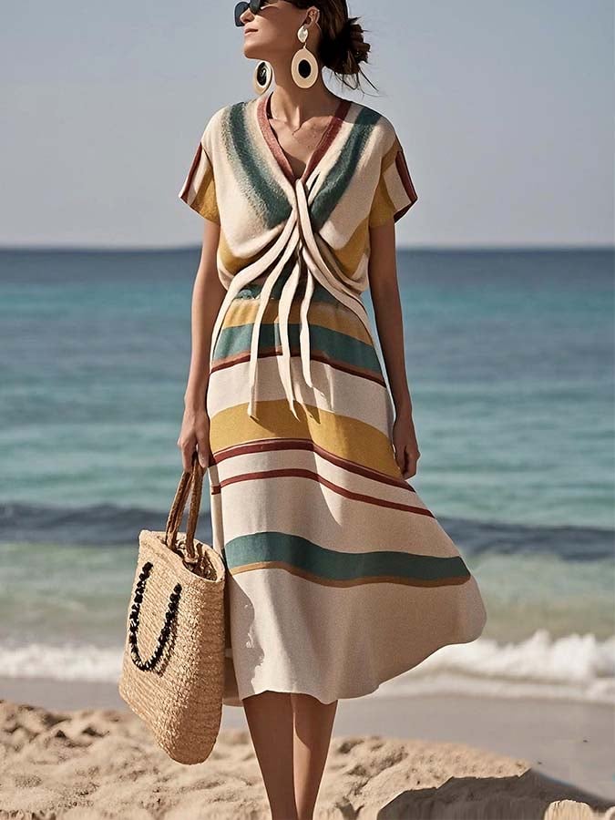 Women'S Casual Cross Stripe Print Dress