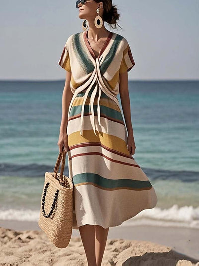 Women'S Casual Cross Stripe Print Dress