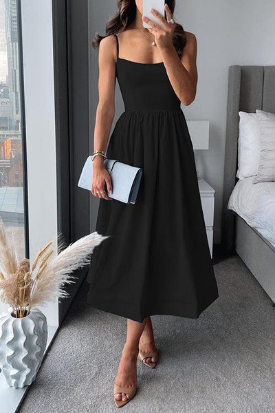 Spaghetti Strap Waisted A-line Midi Dress