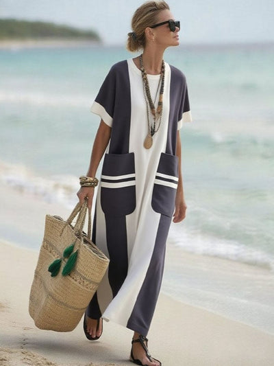 Women's Holiday Contrast Print Round Neck Loose Dress
