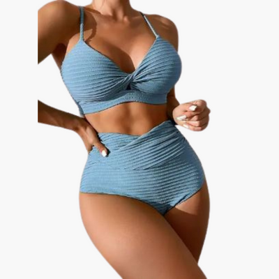 High Waist Bikini Set - Women’s Textured Ruched Two Piece
