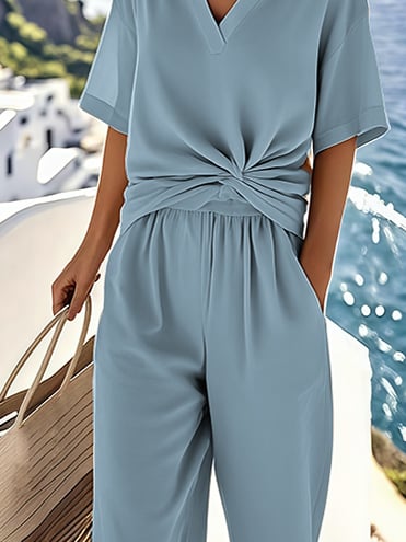 Women's Summer Linen Cross-Pleated Suit