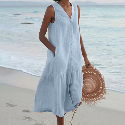 Esther | Sleeveless Buttoned Midi Dress