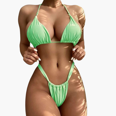 Micro String Bikini - Women’s Triangle Ruched Summer Set