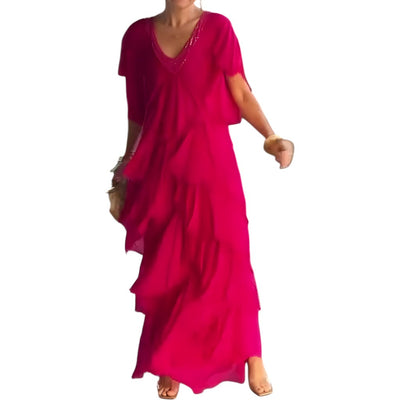 Sheila- Elegant pleated dress with V-neck