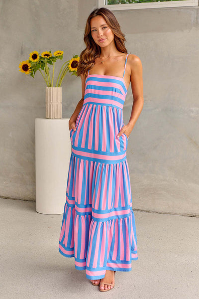 Mia | Striped Maxi Dress with Straps and Pockets