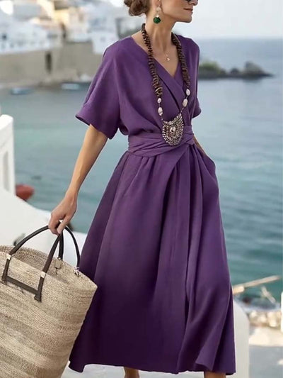 Ladies Loose Solid Pocket Dress