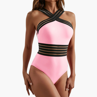 Crisscross One Piece Swimsuit - Women’s Mesh Panel Design