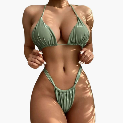 Micro String Bikini - Women’s Triangle Ruched Summer Set