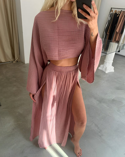 Sara | Chic Slit linen two-piece set