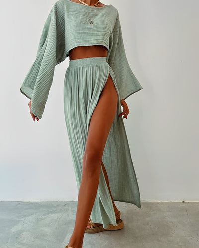 Sara | Chic Slit linen two-piece set