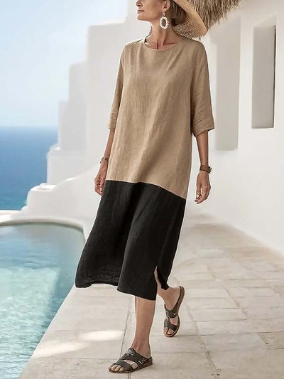 Women'S Loose Contrast Color Stitching Dress