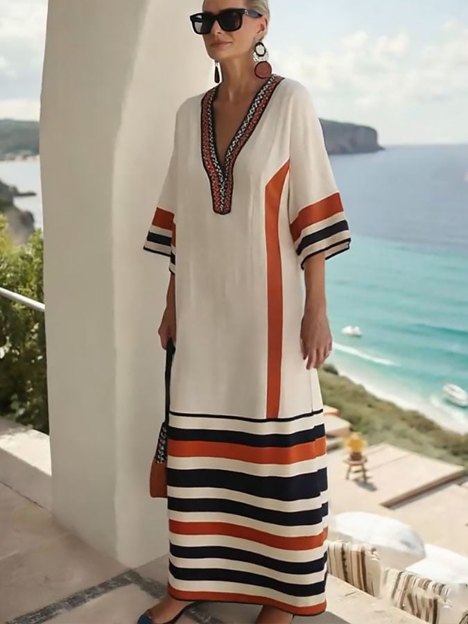 Women'S Loose Striped Print Dress