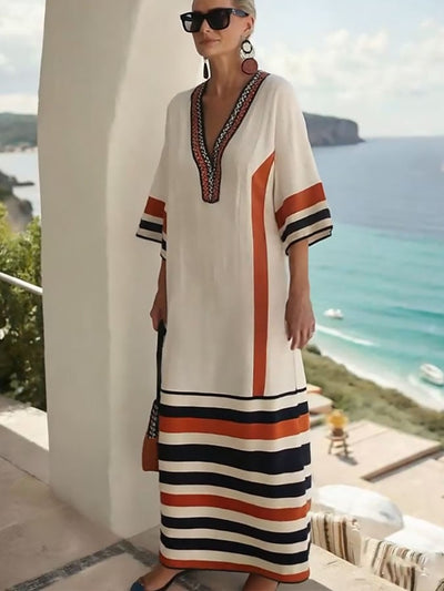 Women'S Loose Striped Print Dress