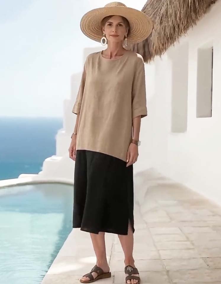 Women'S Loose Contrast Color Stitching Dress