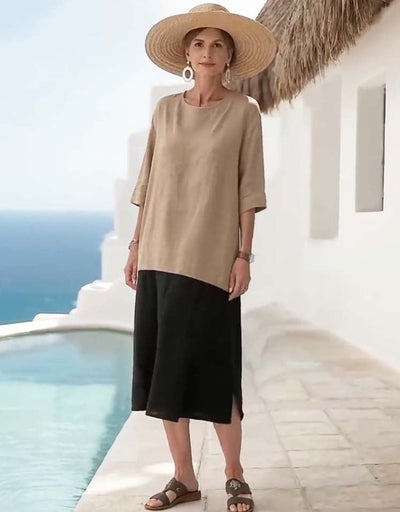 Women'S Loose Contrast Color Stitching Dress