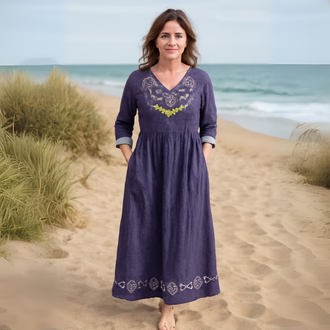 Nerina - Thistle Embroidered Tummy Coverage Dress