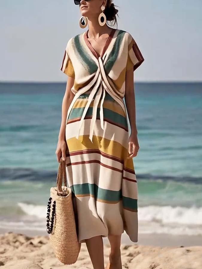 Women'S Casual Cross Stripe Print Dress