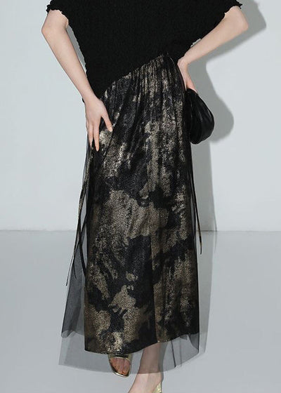 French Black Tasseled Side Open Patchwork Tulle Skirts Summer