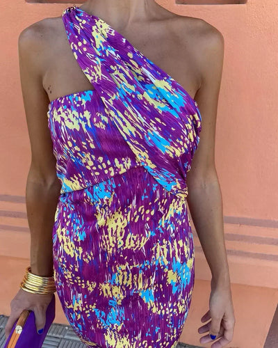 Elise | Colorful Asymmetric Neckline Dress