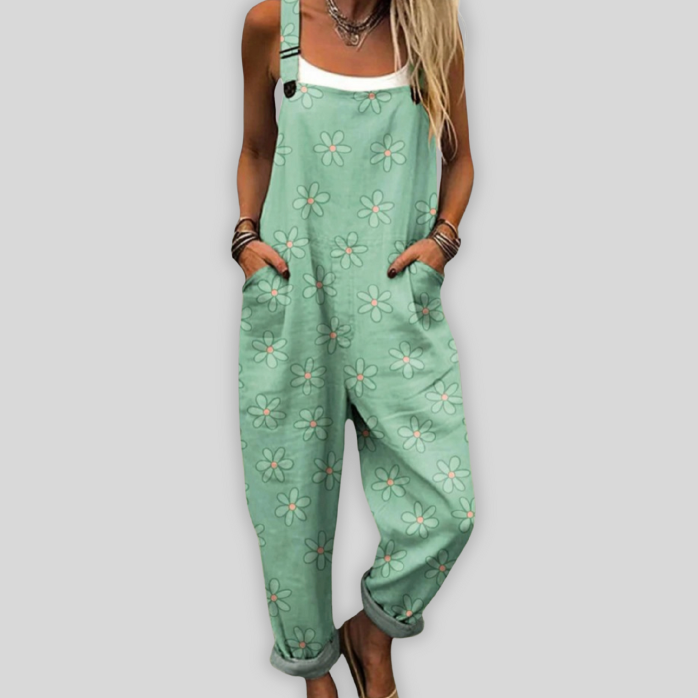 Maëlys | Green Dungarees with Daisies