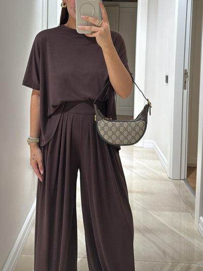 Olivia - Light Grey Casual Top and Wide-leg Pants Set