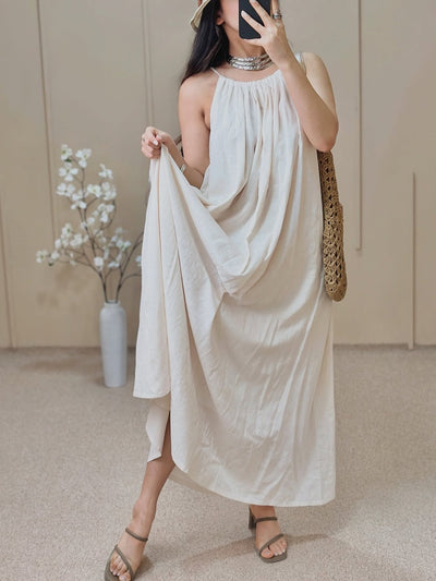 Beige Adjustable Strap Floor-Length Dress