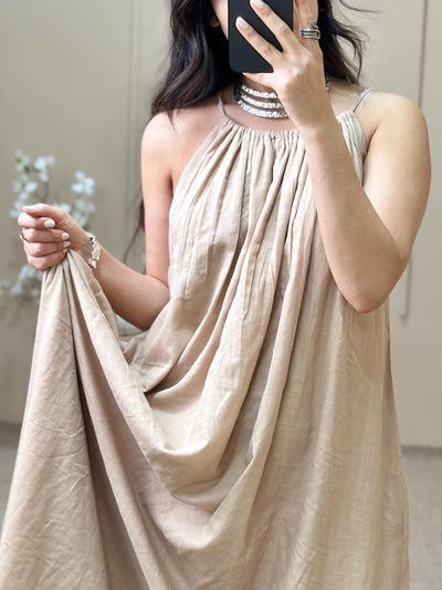 Beige Adjustable Strap Floor-Length Dress