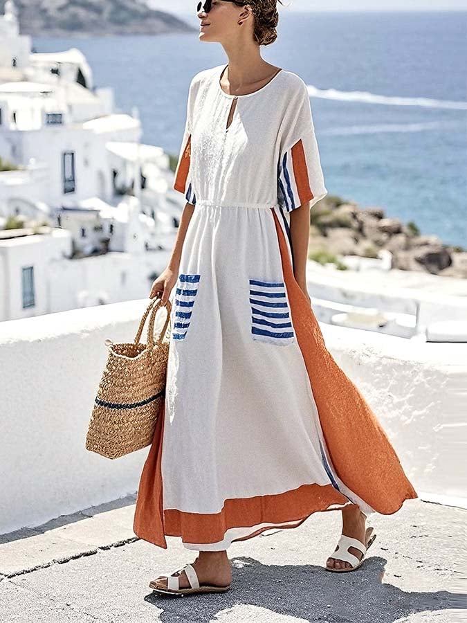 Women'S Loose Striped Print Dress