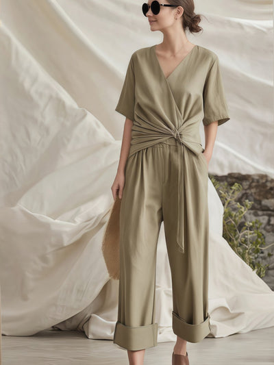 Women's sSummer Linen Lace-Up Suit