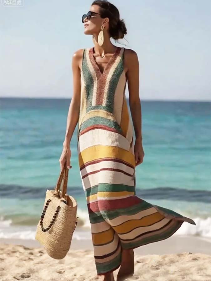 Women'S Casual Striped Print Dress