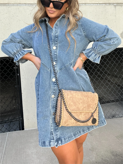 Nola | Chic Turn-Down Collar Denim Midi Dress