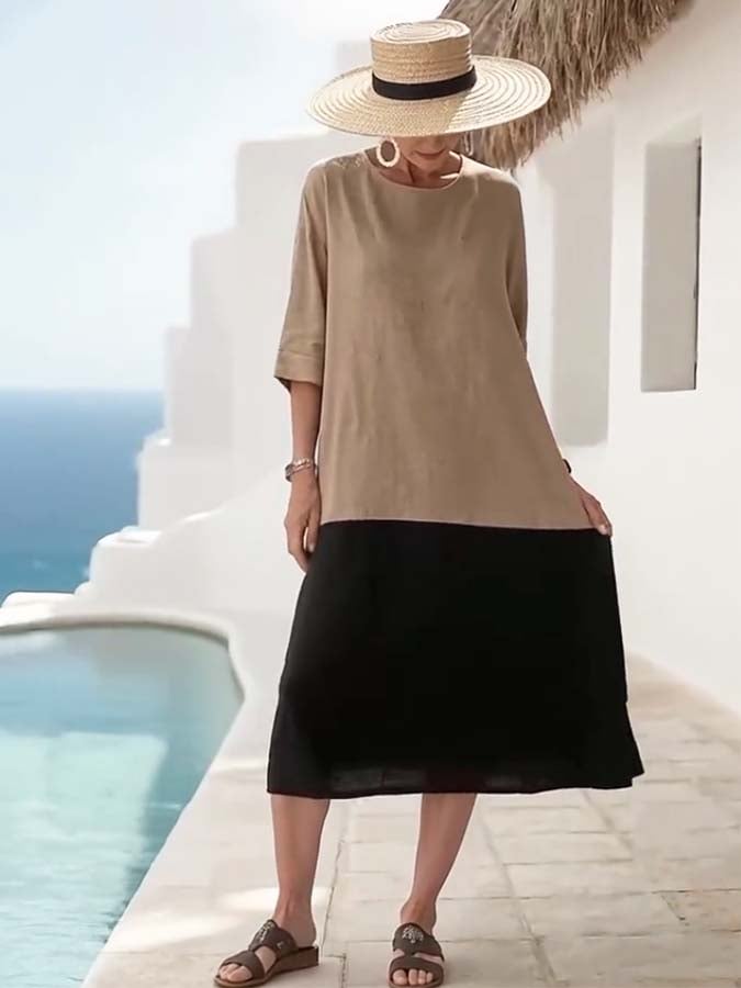 Women'S Loose Contrast Color Stitching Dress