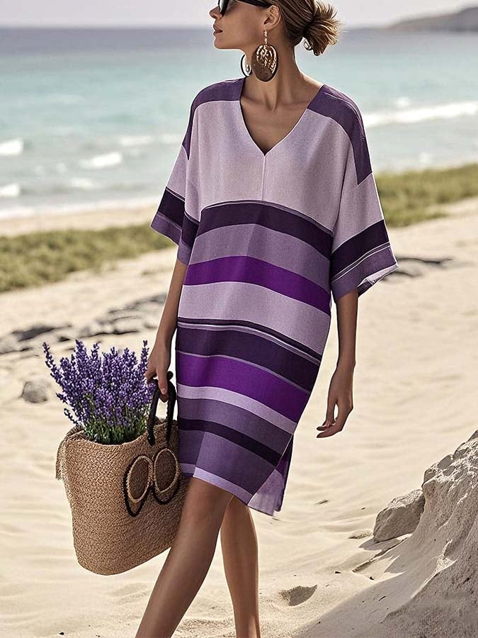 Women'S Loose Striped Print Dress